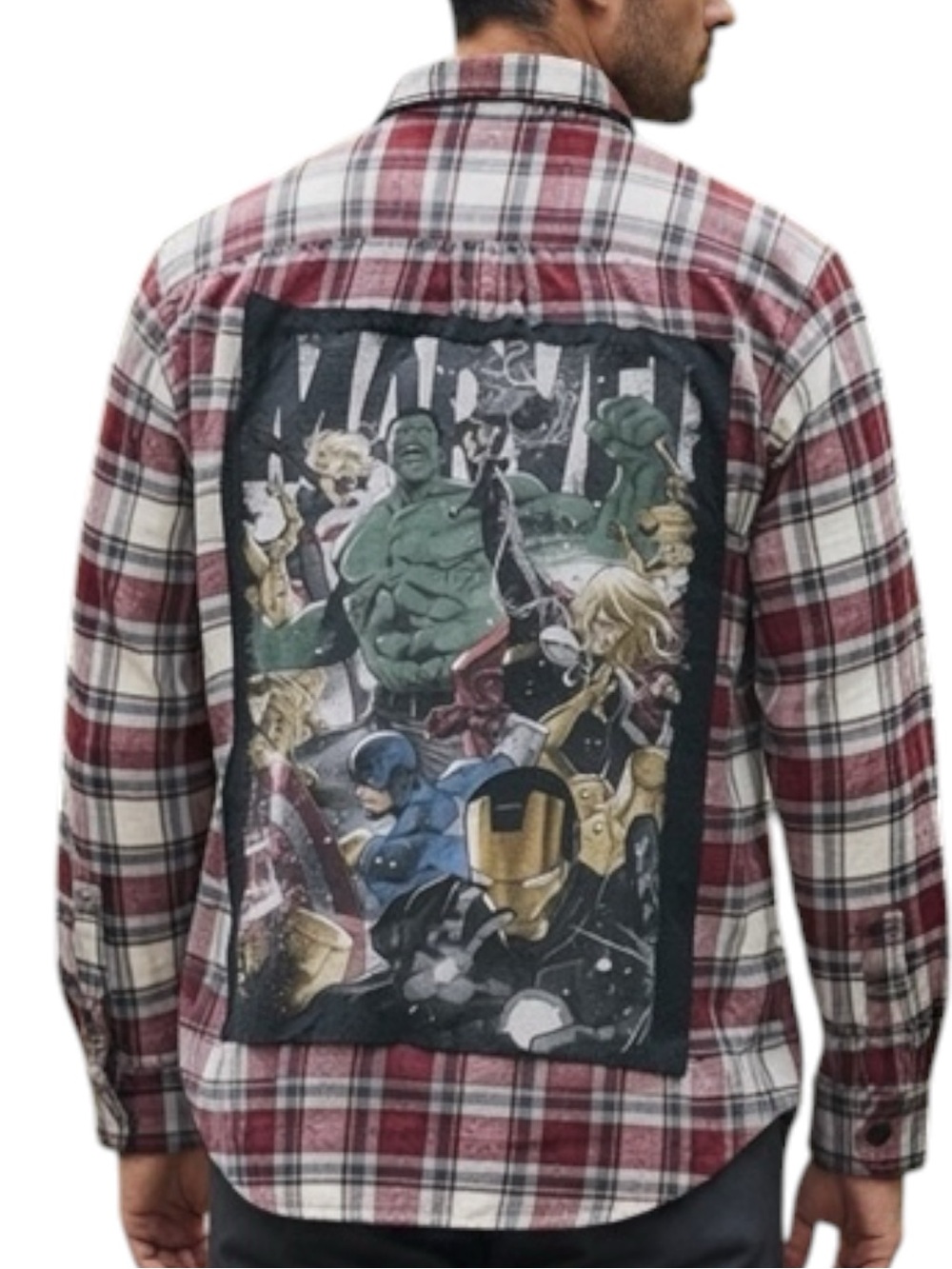 Marvel Avengers Croft & Barrow Upcycled Plaid Flannel Shirt Men’s Medium OOAK